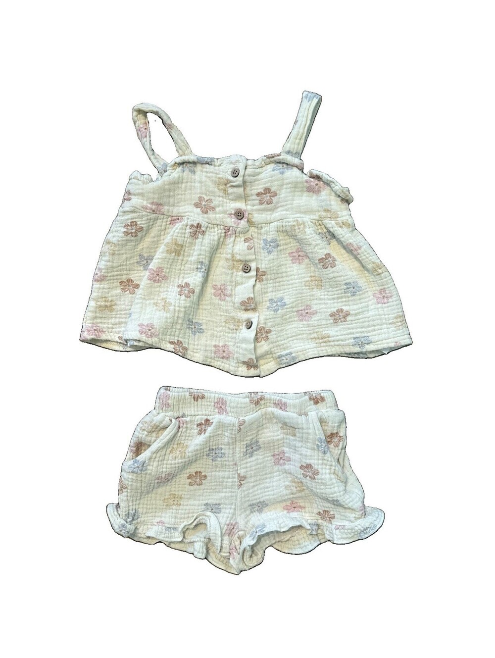 Two Piece Set | Toddler Girls | 3T | Rabbit Bear Organic | Beige Floral